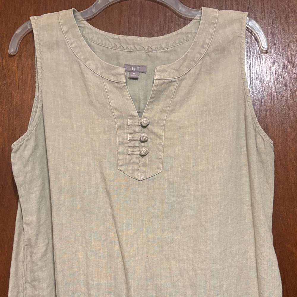 J. Jill Sleeveless Light Khaki Linen Maxi Dress - Picture 3 of 4